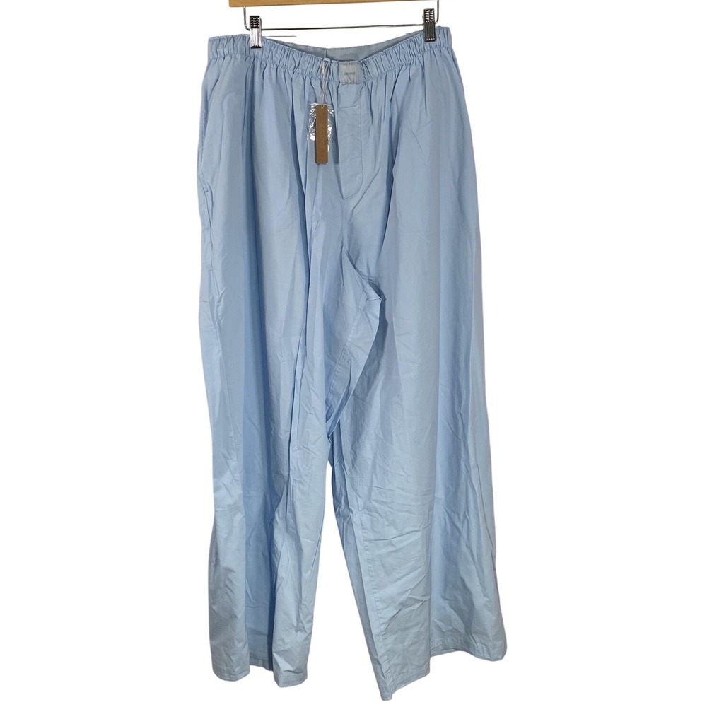 SKIMS Pants 2X Glacier Poplin Sleep Light Blue Elastic Waist Pockets